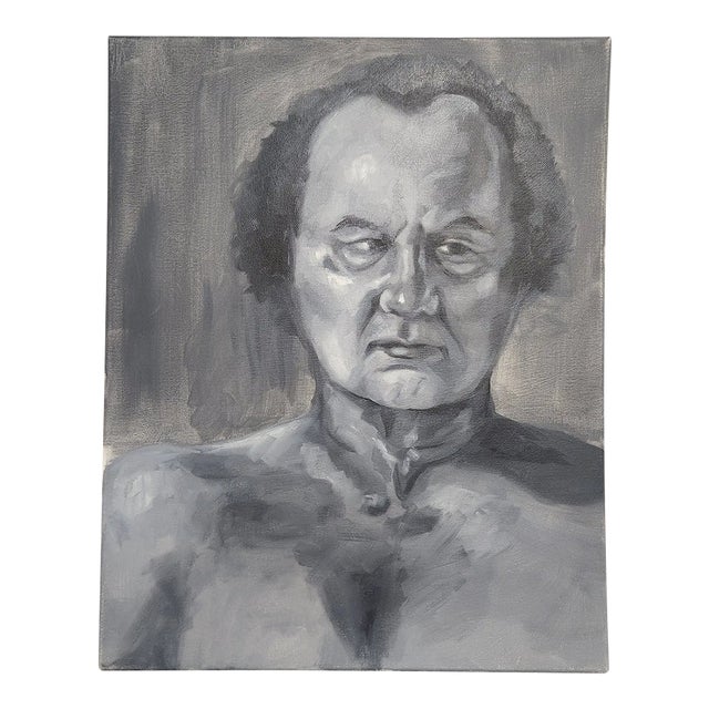 Contemporary Expressionist Male Portrait Study – Original Grisaille Oil Painting For Sale