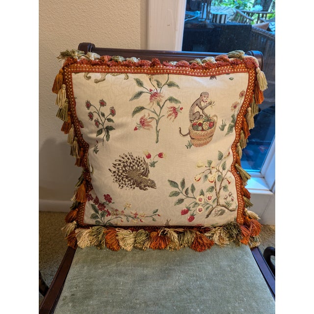 Two custom made feather/down pillows covered in Travers & Co "Cluny Lampas Brocade", silk/cotton. Changing color scheme so...