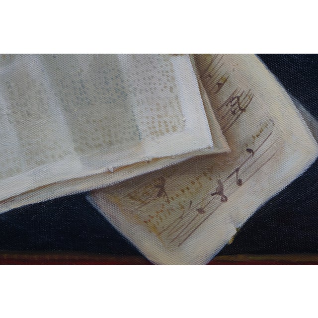 Late 20th Century Ease Still Life Oil Painting After William Michael Harnett Music Instrument's For Sale - Image 9 of 11