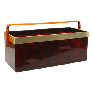 Italian Magazine Rack in Faux Tortoiseshell and Brass, 1970s For Sale