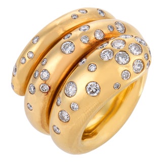 Vintage 1.10 Carat Diamond 18k Yellow Gold Snake Wrap Ring, Size 6 For Sale