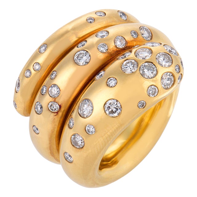 Vintage 1.10 Carat Diamond 18k Yellow Gold Snake Wrap Ring, Size 6 For Sale