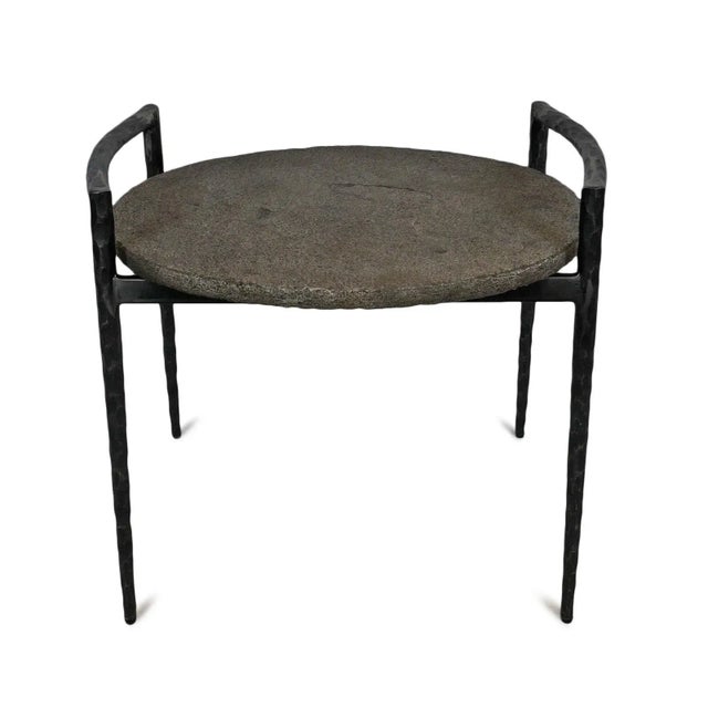 Contemporary Slate & Iron Oval Side Table For Sale - Image 3 of 6