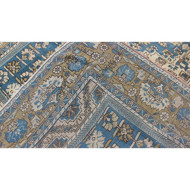 Tan Vintage Turkish Rug With Geometric Design in Blue, Gold and Cream Colors For Sale - Image 8 of 9