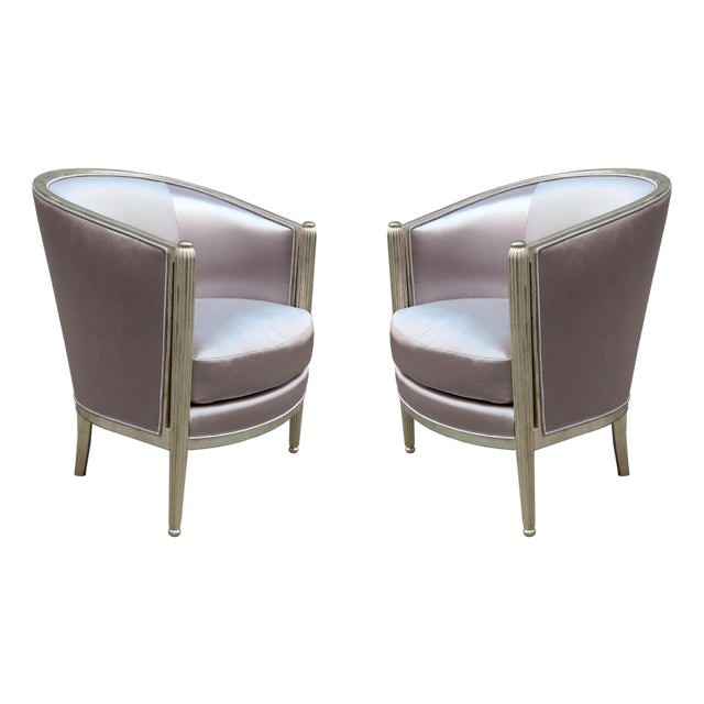 1930s Pair of Art Deco Giltwood Armchairs For Sale