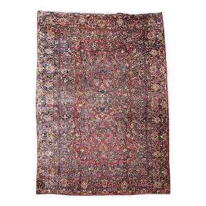 Vintage Oversized Persian Sarouk Rug With Floral Bouquets in Dark Red, Navy, Yellow, Pink, and Green