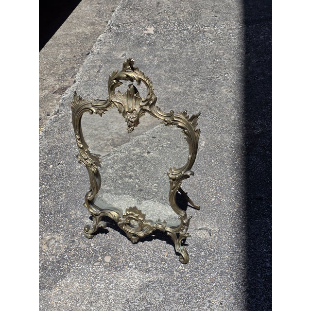 Gold Gilt Brass Rococo Mirror With Easel Back For Sale - Image 8 of 8