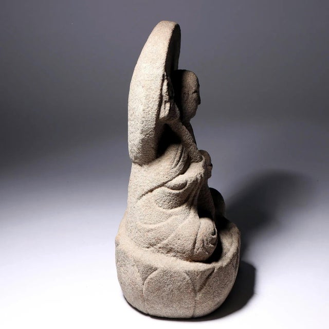 19th Century Superb Carved Stone Statue of Jizō Bosatsu Japanese Edo to Meiji For Sale - Image 5 of 9