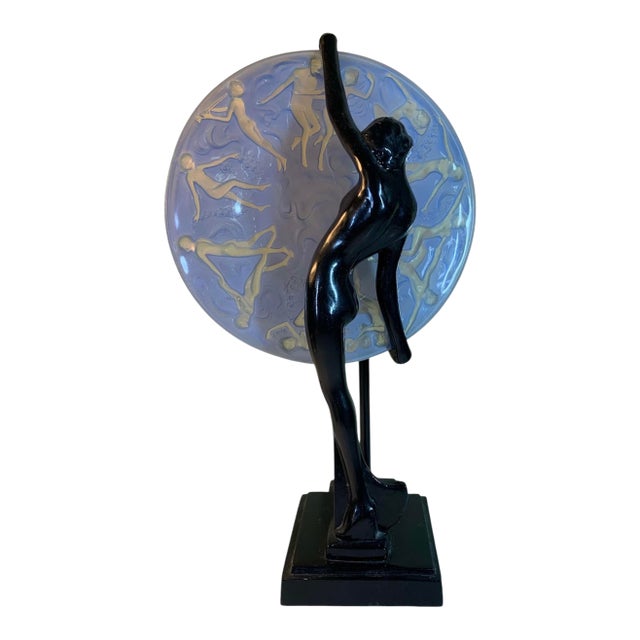 1980s Art Deco Frankart Nude Woman With Consolidated Glass Nymph Glass Lamp Sarsaparilla For Sale