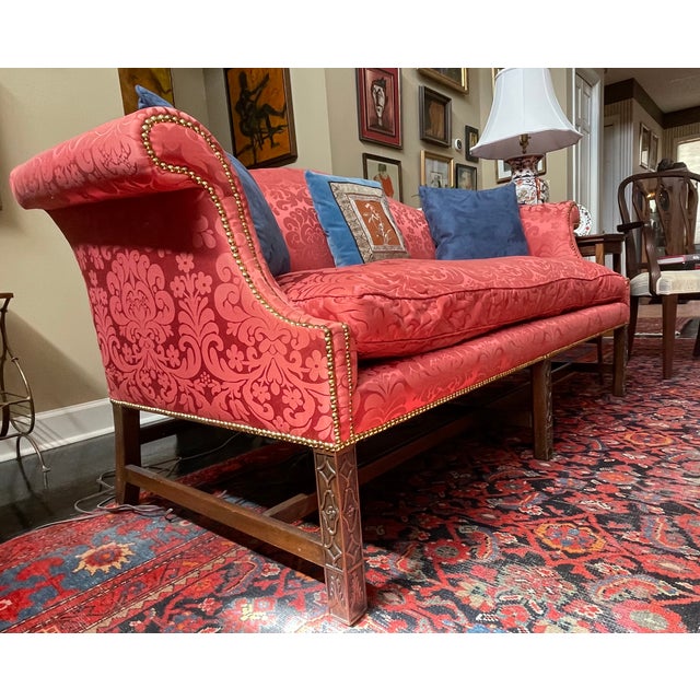 1950s Vintage Neoclassical Style Sofa With Chippendale Influence, Gothic Tracery Base, and Down Cushion For Sale - Image 5 of 5
