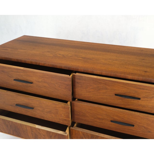 Wood American Walnut Compact Mid-Century Modern Double Dresser 6 Drawers For Sale - Image 7 of 12