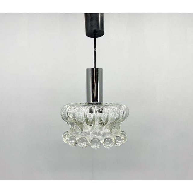 Small Vintage Pressed Glass Pendant Light, Former Czechoslovakia, 1970s For Sale - Image 3 of 11