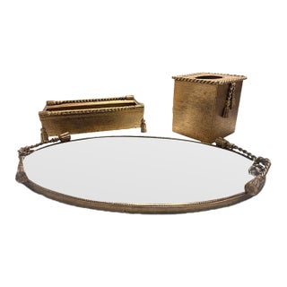 Vintage Stylebuilt Hollywood Regency Gilt Tassel 3-Piece Bathroom Vanity Set For Sale