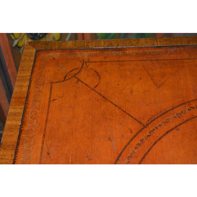 Vintage English Tan / Gold Leather Topped Square Wooden Game or Card Table For Sale - Image 4 of 18