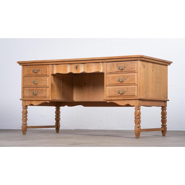 Freestanding Oak Desk attributed to Henning Kjærnulf, Denmark, 1960s For Sale - Image 4 of 16