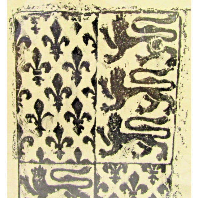 Framed 1967 St. Mary of Ashford Church Kent England Dragon and Fleur de lis Brass Rubbing Measures 11" wide, 1/2" deep and...