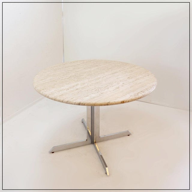 Round Travertine Dining Table with Chrome Base, 1970s For Sale - Image 16 of 16