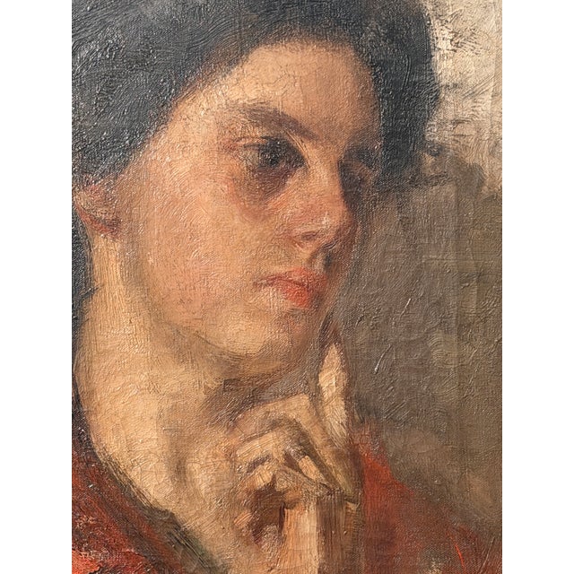 Emilio Gola, Portrait of a Woman, 1800s, Oil on Canvas For Sale - Image 5 of 6