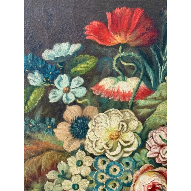 Realism Antique European Dutch Masters Flower Still Life Framed Oil Painting Framed For Sale - Image 3 of 12