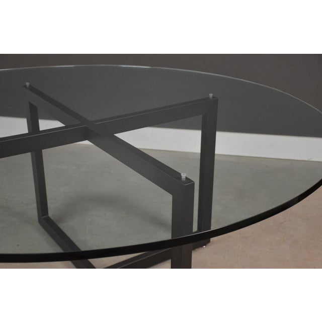 1970s Low 60” Round Glass Top Dining Table For Sale - Image 4 of 9
