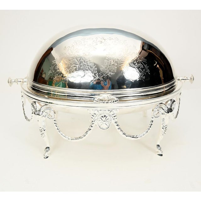 Edwardian Revival Silver-Plated Chafing Entree Dish with Revolving Dome Cover For Sale - Image 12 of 12