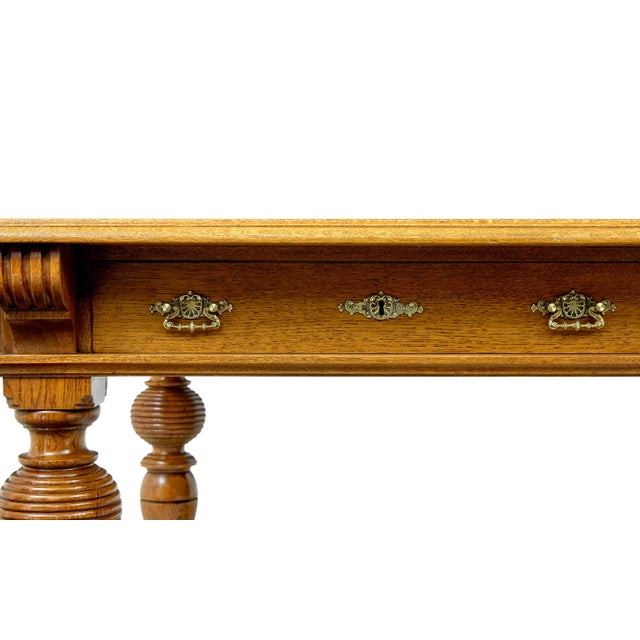 Large 19th Century Carved Oak Library Table, 1890s For Sale - Image 9 of 11