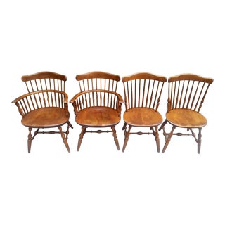 1960s Set of 4 Chair's 2- Nichols & Stone Windsor & 2- S Bent Bros Country Chairs Matching Set For Sale