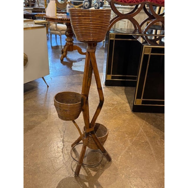 Traditional Italian Bamboo 3-Tier Planter For Sale - Image 3 of 5