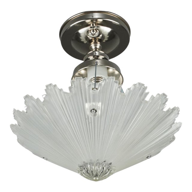 Mid 20th Century Art Deco Starburst Glass Chrome Semi Flush Mount Light For Sale