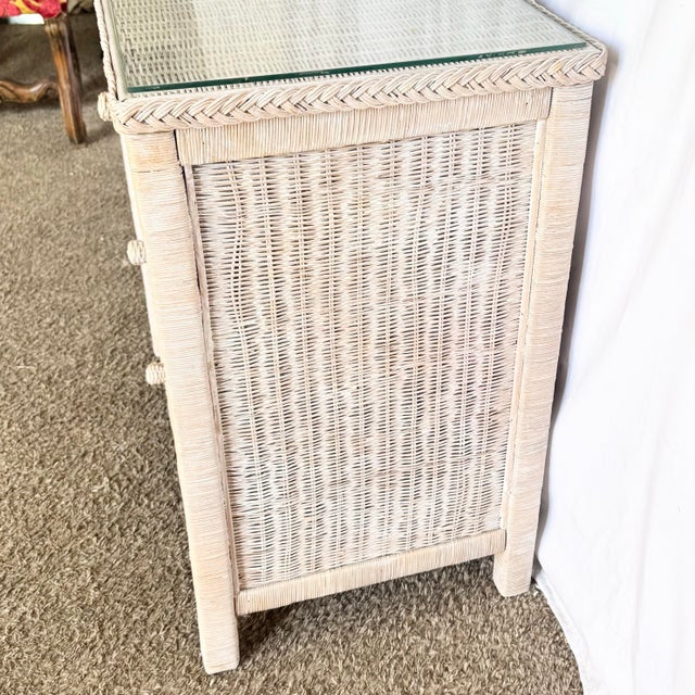 1980s 1980s Boho Chic White Washed Wicker Glass Top Chest of Drawers For Sale - Image 5 of 7