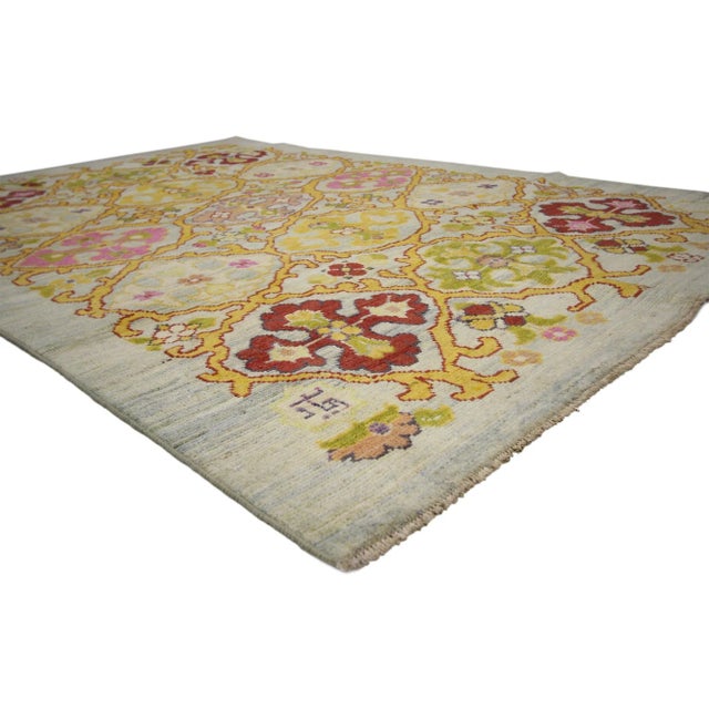 60760 Colorful Turkish Oushak Rug with Modern Style 05'09 x 08'05. Highly stylish yet tastefully casual, this colorful...