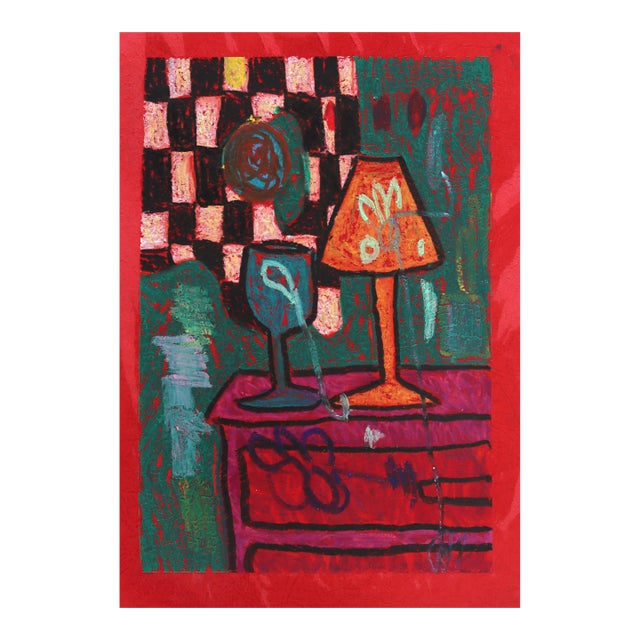 Still Life 4 - Original Abstract Still Life Oil Pastel Painting on Paper by Valerie Etitinwo For Sale