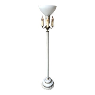 White Art Nouveau Floor Lamp With Night Light in Base For Sale