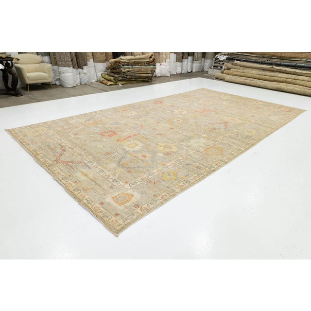 Hand-Knotted 10x18 Oushak Style Wool Area Rug Muted Sand & Coral Transitional For Sale - Image 4 of 11