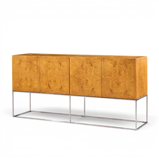 Mid-Century Modern Milo Baughman for Thayer Coggin Mid Century Burlwood and Chrome Credenza For Sale - Image 3 of 11