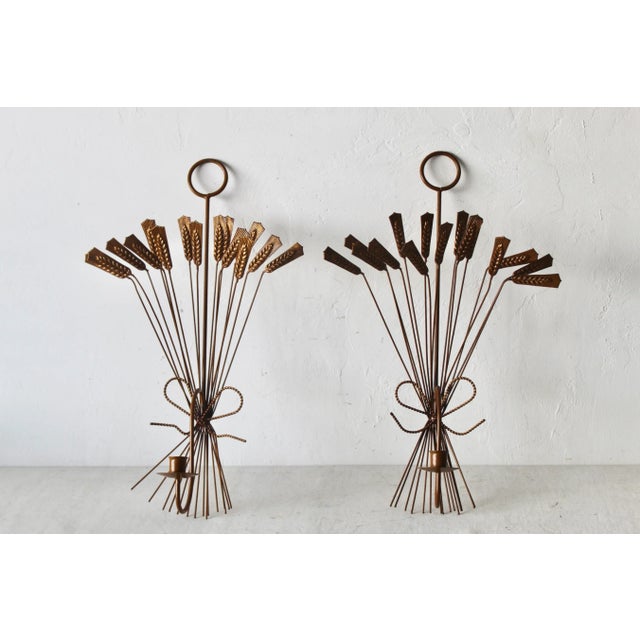 Italian Style Wheat Sheaves Mid-Century Sculptural Sconces Wall Mount Candle Holders Sconces-a pair. Fabulous pair of wall...