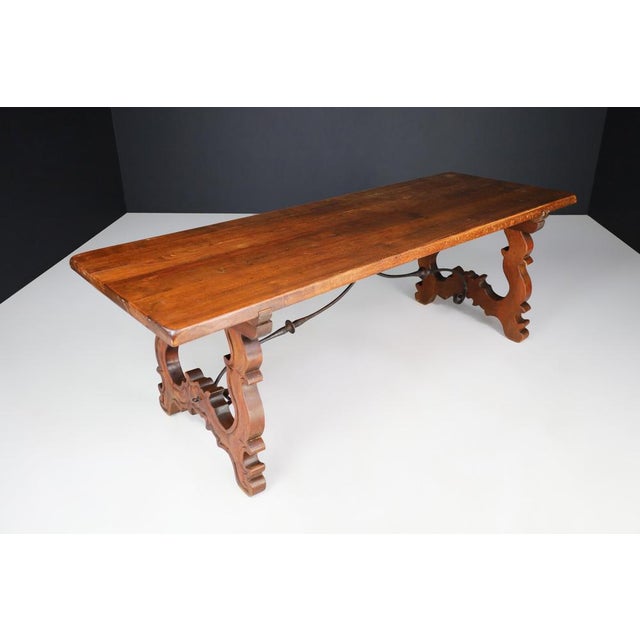 Antique Spanish Baroque Style Refectory Table with Carved Legs and Iron Stretcher, 1900s For Sale - Image 13 of 15