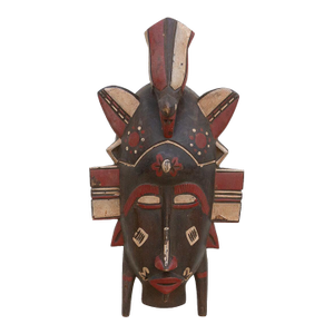 Vintage African Mask, Bold Colors, Dynamic Presence