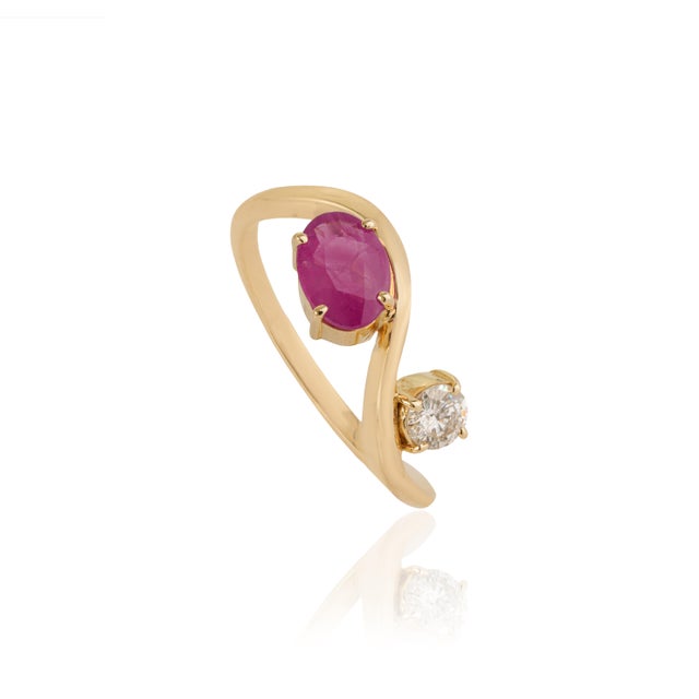 VR Jewels Natural Ruby & Round Brilliant Diamond Modern Ring 14k Yellow Gold Size 5 For Sale - Image 4 of 18