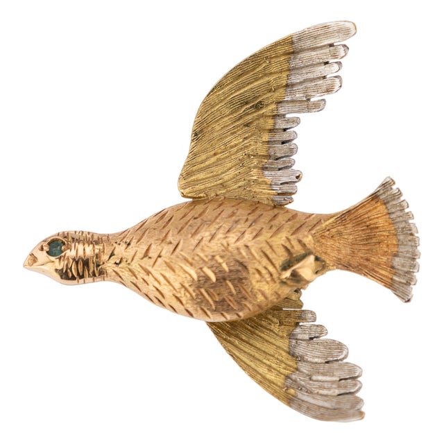 20th Century British 18k Three-Colour Gold Grouse Brooch, 1964 For Sale