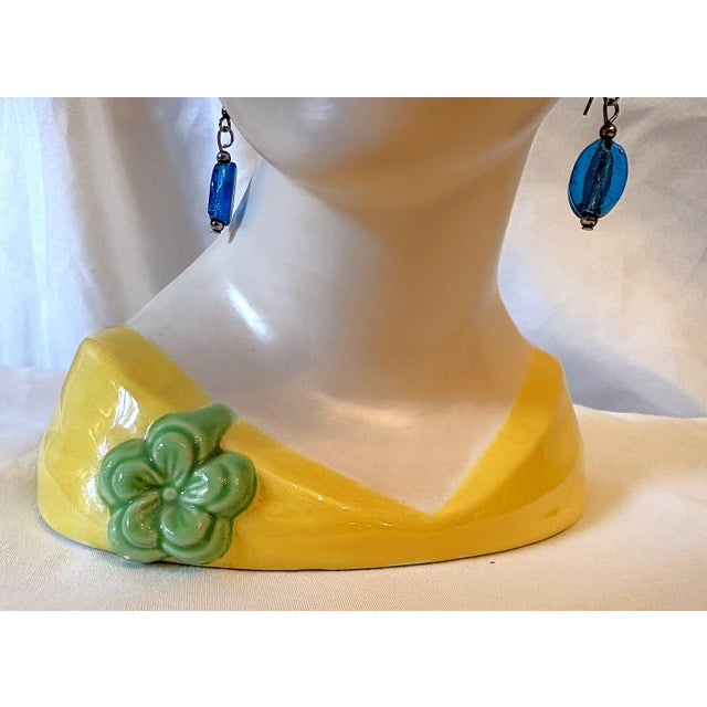 1970s 1970's Vintage Mid Century Ceramic Lady Head Vase With Dangle Earrings For Sale - Image 5 of 14