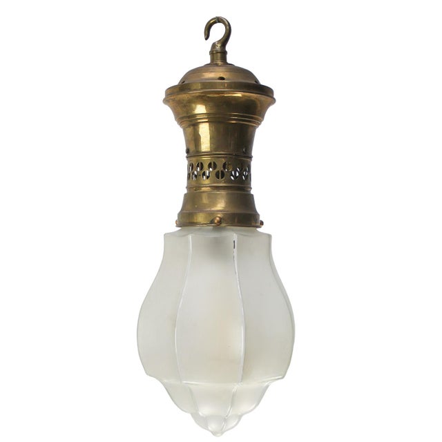 French Art Deco Etched Glass and Gilt Brass Pendant Lamp, 1920s For Sale - Image 10 of 10