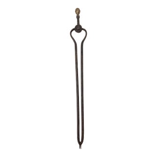 Antique 18th Century Wrought Iron Turned Brass English Fireplace Tongs Tool 26 For Sale