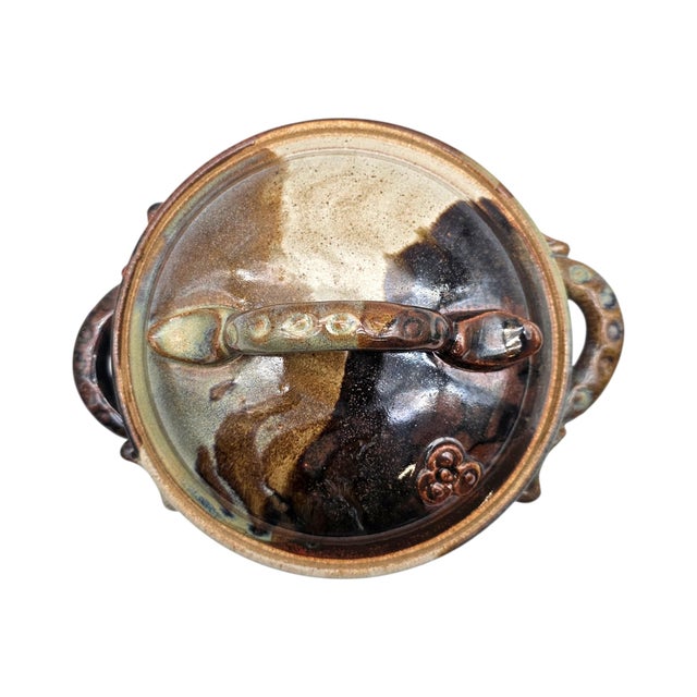 1980s Benitta Pauly California Studio Pottery Covered Stoneware Casserole 7" For Sale - Image 12 of 15