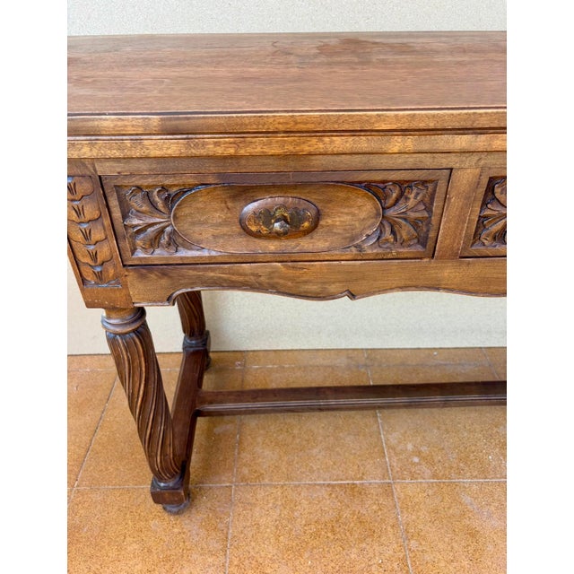 Spanish Walnut Drop-Leaf Table with Three Drawers, 1930s For Sale - Image 12 of 15