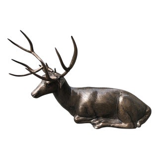 Large Life-Size Reclining Stag Garden Sculpture in Bronzed Cast Aluminium For Sale