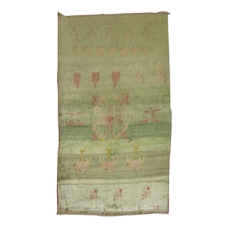 Vintage Light Green Pink Turkish Tulu Shag Rug - 3'8" x 6'2" For Sale