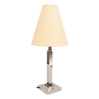 Nickel Table Lamp with Fabric Shade Vienna, Austria, 1920s For Sale