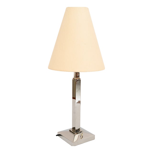 Nickel Table Lamp with Fabric Shade Vienna, Austria, 1920s For Sale