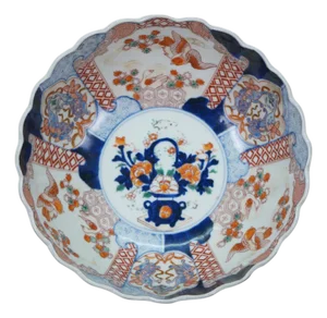 Antique Japanese Meiji Imari Porcelain Scalloped Edge Lions Birds Bowl